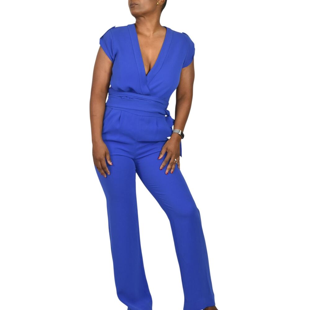 Diane von Furstenberg Purdy Jumpsuit Cobalt Blue DVF Silky Crepe Wide Leg Belt 2